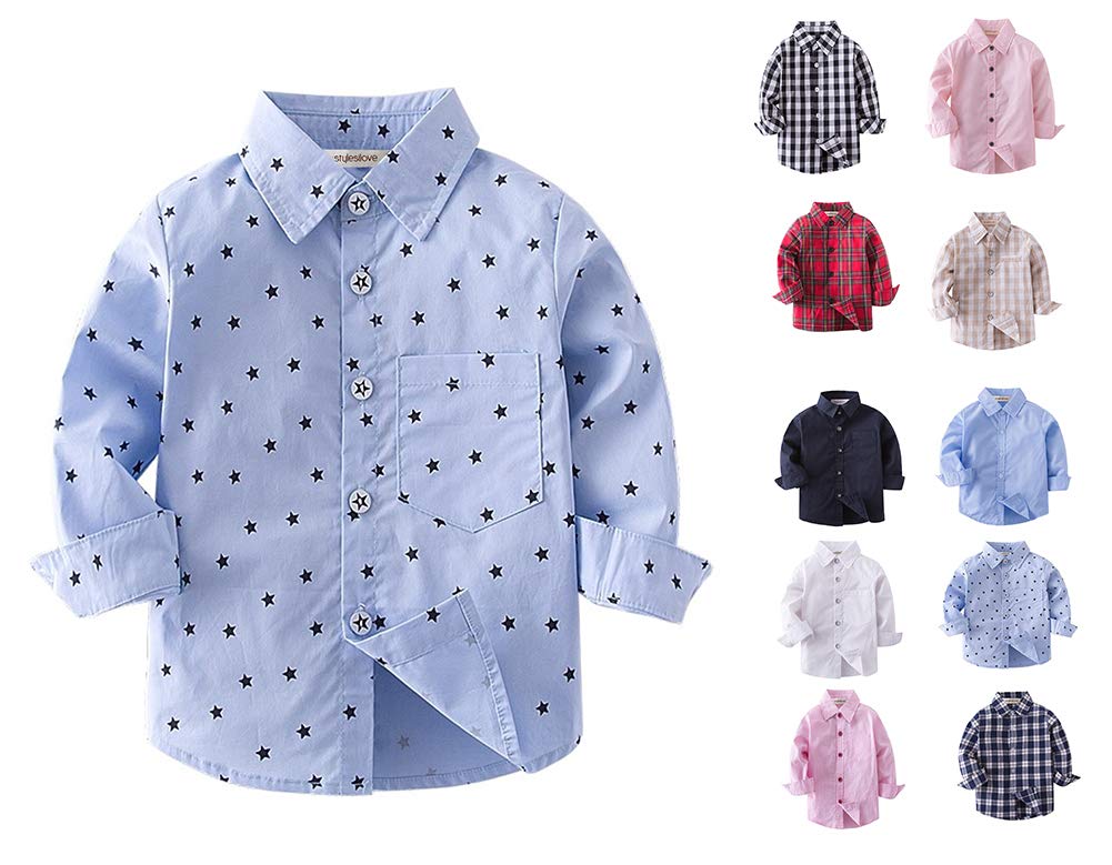 stylesilove Toddler Little Boy Long Sleeve Cotton Button Down Shirt for Casual, Formal Event and Special Occasions