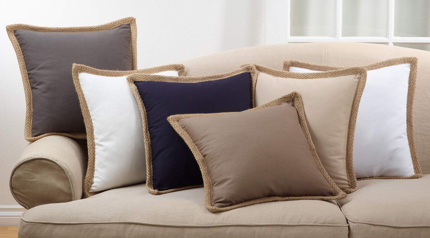 Fennco Styles 20" Jute Braided Cotton Throw Pillow, Down Filler Included - Accent Pillow for Home, Couch, Living Room, Bedroom and Office Décor