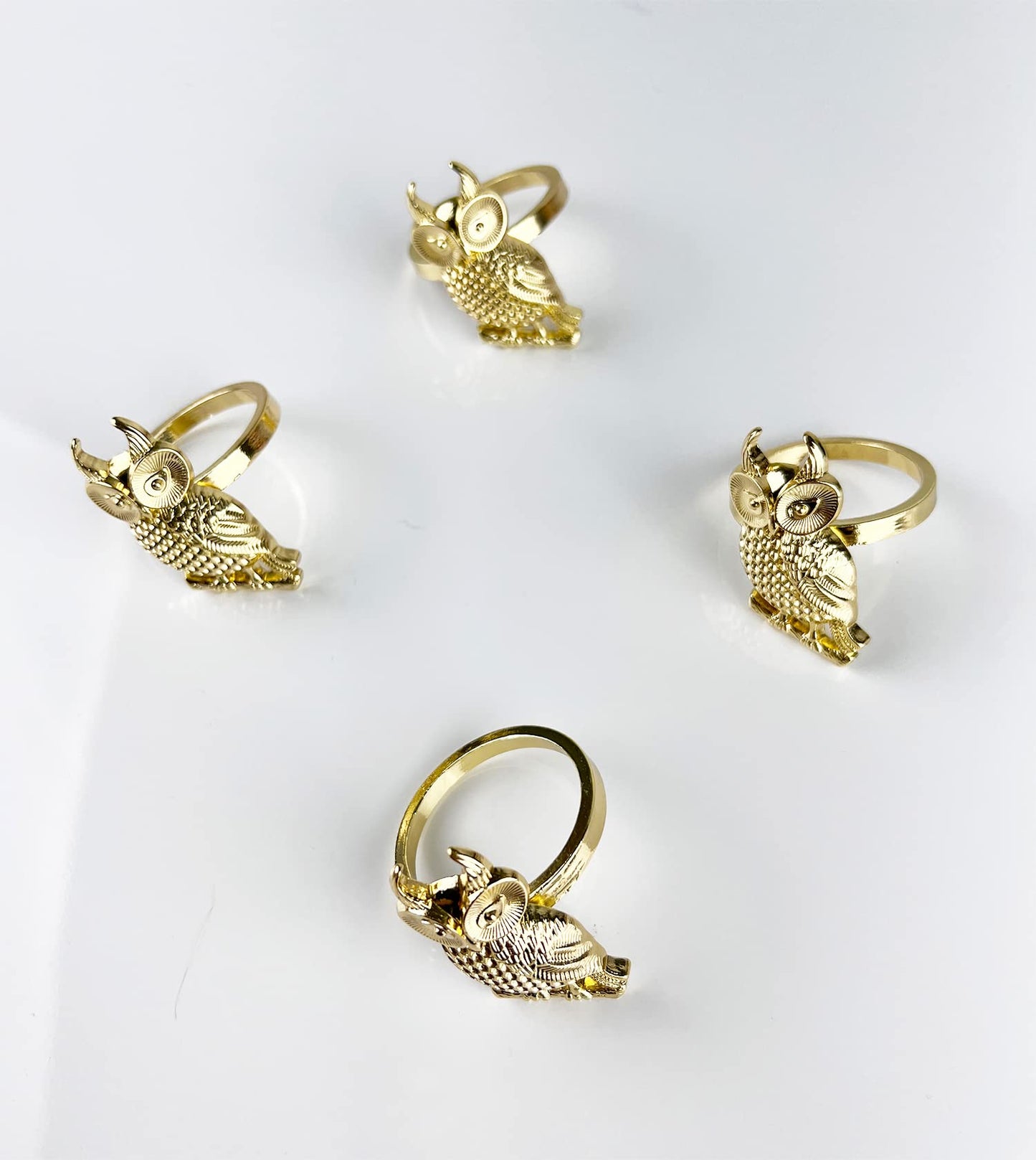Fennco Styles Perched Owl Metal Napkin Rings, Set of 4 - Animal Napkin Holders for Home Décor, Dining Table, Banquets, Family Gathering and Special Occasions