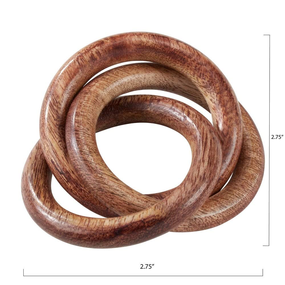 Fennco Styles Natural Mango Wood Interlock Design Napkin Rings, Set of 4 - Brown Napkin Holders for Home Decor, Family Dinner, Banquets and Special Events