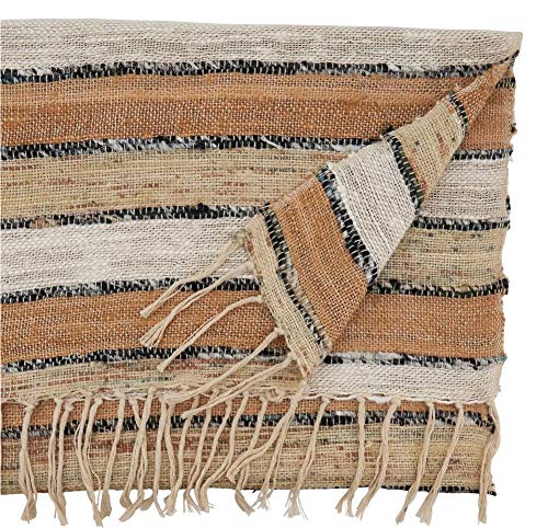 Fennco Styles Woven Chindi Striped Fringe 100% Cotton Table Runner 16 x 72 Inch - Multi Table Cover for Home Décor, Dining Table, Banquets, Family Gathering and Special Occasion