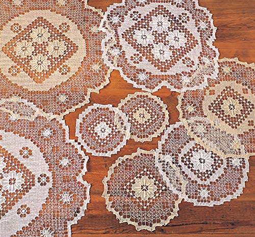 Fennco Styles Set of 4 Handmade Tuscany Lace Cotton Coaster Doilies, 2 Colors
