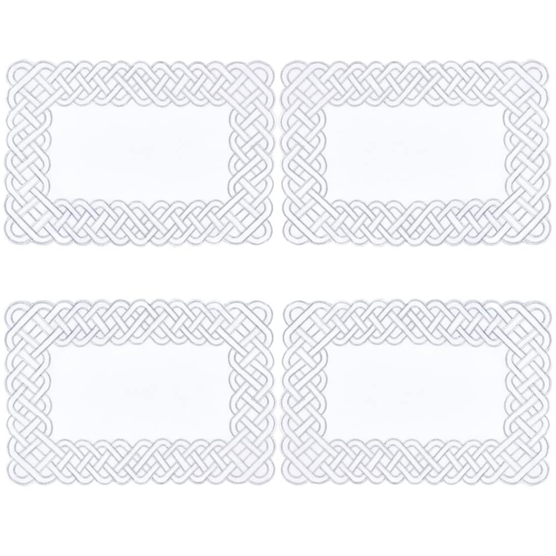 Fennco Styles Braid Emroidered Metallic Border Table Runner 16" W x 54" L - Silver Table Cover for Home Décor, Everyday Use, Christmas, Banquets and Special Events