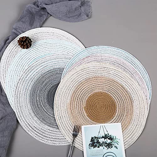Fennco Styles Handmade Gradient Textured Ramie Placemats 14" Round, Set of 4 – Braided Table Mats Heat Resistant Insulation for Home Décor, Dining Table, Everyday Use, Banquets, Special Events