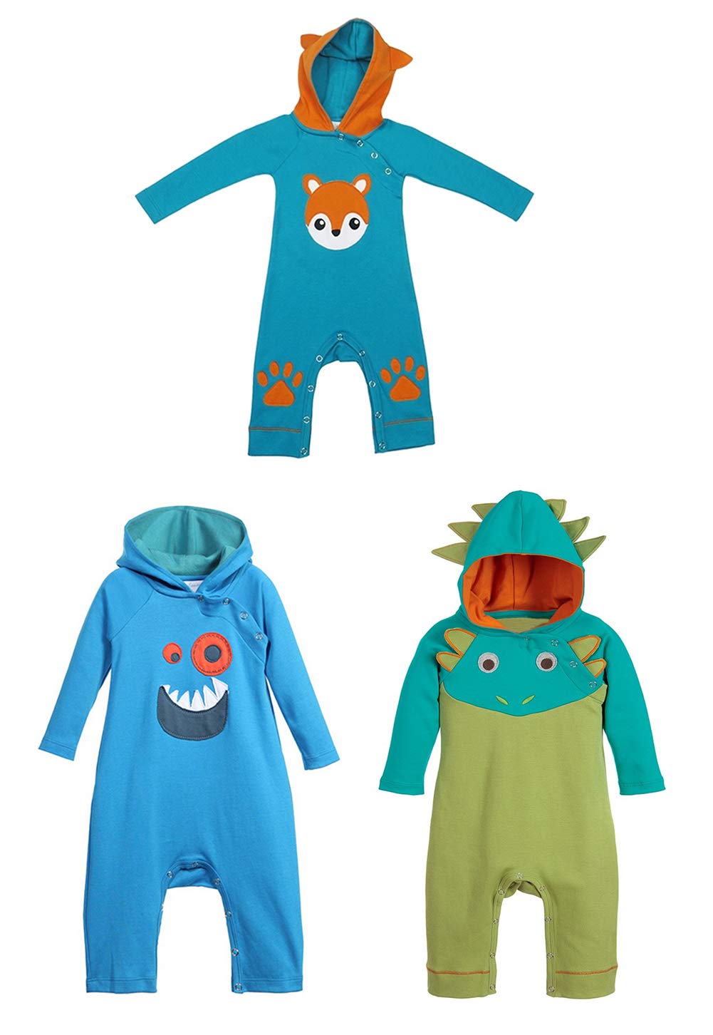 stylesilove Infant Toddler Baby Boy 3D Cartoon Animal Design Long Sleeves Hoodie Romper Fall Winter Cotton Jumpsuit Outfit