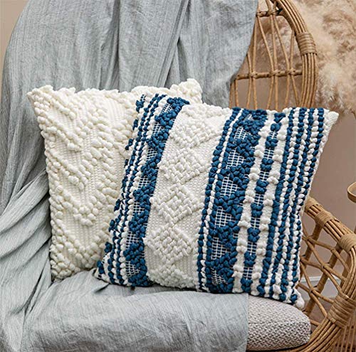Fennco Styles Handmade Geometric Cotton Blend Decorative Throw Pillow Cover 18" W x 18" L - White Woven Pillow Case for Home, Couch, Bedroom, Bench and Office Décor