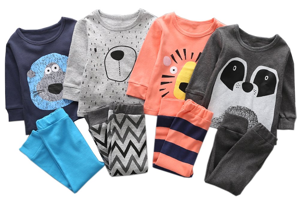 stylesilove Lovely Animal Character Print Long Sleeve Cotton Top and Pants 2 pcs Outfit Set