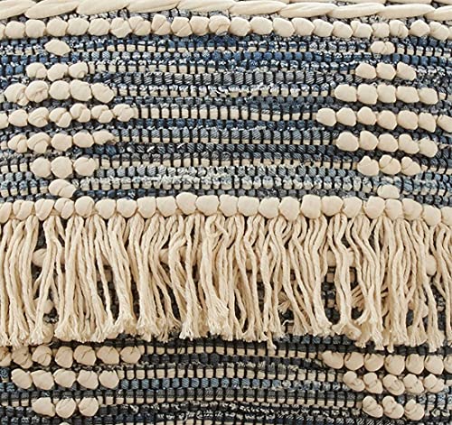 Fennco Styles Diamond Fringe Chindi Cotton Decorative Throw Pillow 18" W x 18" L - Blue Square Cushion for Home, Couch, Living Room, Bedroom, Office and Holiday Décor