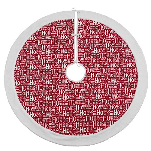Fennco Styles Ho Ho Ho Christmas Tree Skirt 72" Round - Red Cotton Tree Skirt for Home, Holiday Tree, Indoor Outdoor and Special Occasion