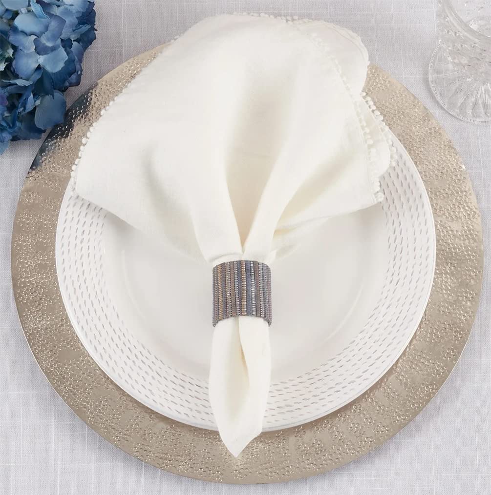 Fennco Styles Braided Water Hyacinth Napkin Rings, Set of 4 - Shimmering Woven Nubby Napkin Holders for Home, Dining Table, Banquets, Holidays and Special Events