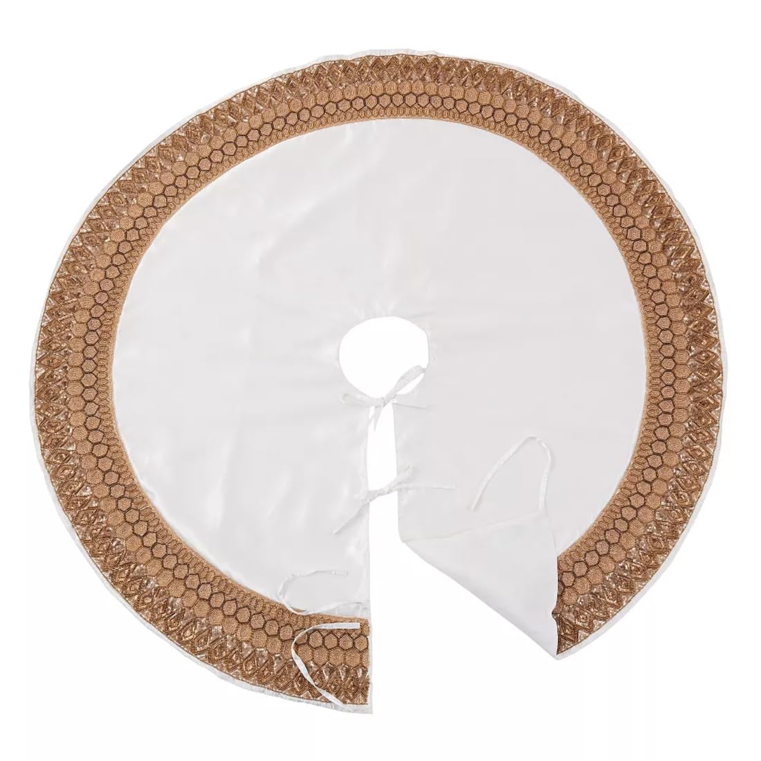 Fennco Styles Luxury Hand Beaded Border Tree Skirt 54 Inch Round - Gold Festive Tree Skirt for Home, Holiday Decoration and Special Occasion