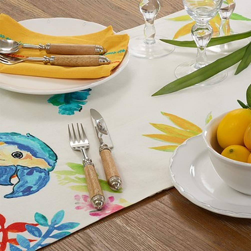 Fennco Styles Embroidered Parrot Cotton Table Runner 16" W x 72" L - Multicolored Table Cover for Home, Dining Table, Banquet, Family Gathering and Special Occasion