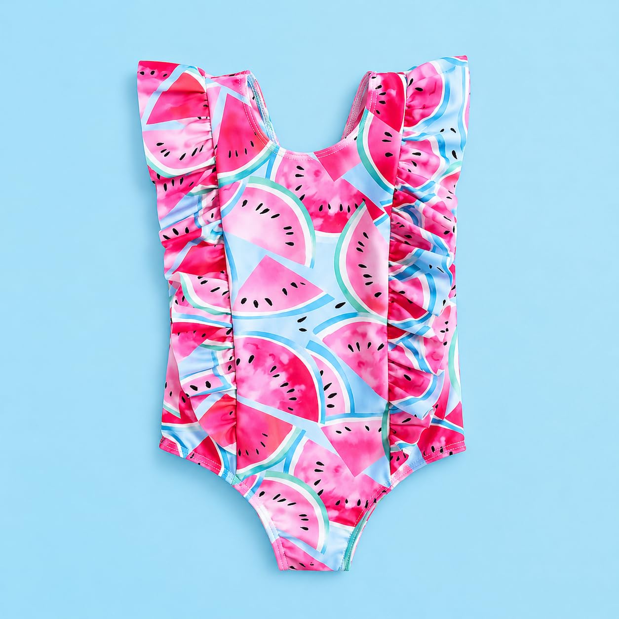 Stylesilove Toddler Girls Watermelon One Piece Swimsuit Ruffle Swimwear
