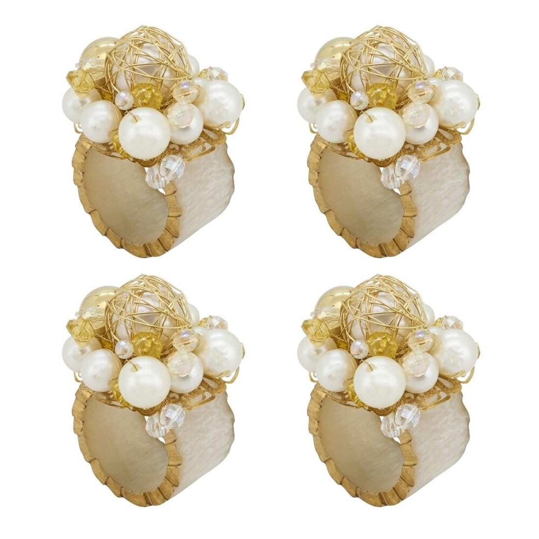 Fennco Styles Glitzy Beaded Elegant Napkin Rings, Set of 4 - Gold Holiday Design Napkin Holders for Home, Dining Table, Banquets, Christmas Décor and Special Occasion