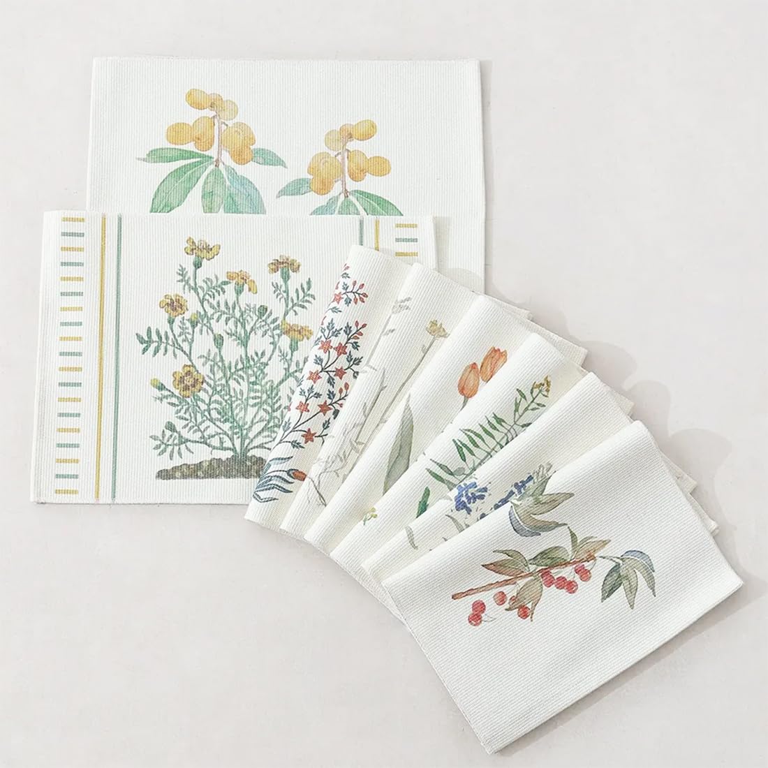 Fennco Styles Botanical Floral Print Cotton Blend Woven Table Placemats 13" W x 19" L, Set of 4 - Flower Design Table Mats for Home Décor, Dining Table, Banquet, Holiday and Family Gathering