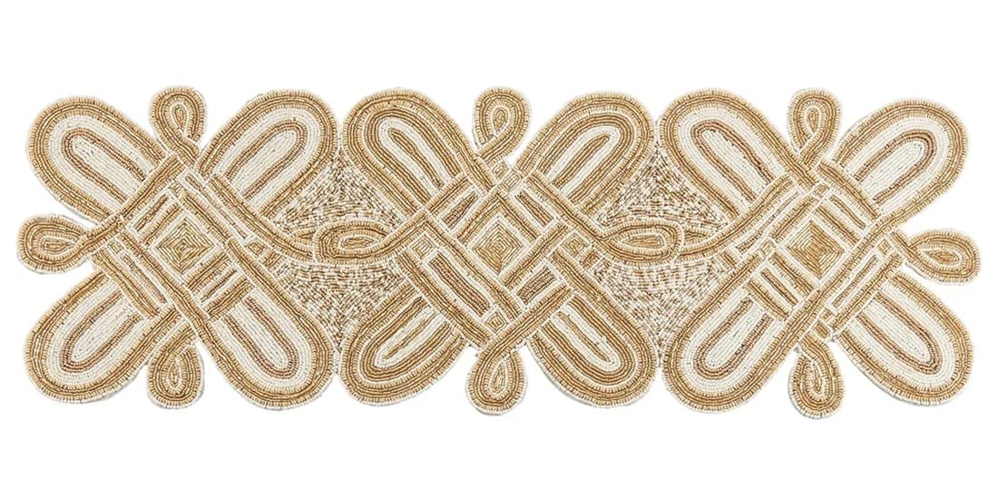 Fennco Styles Hand Beaded Scroll Knot Table Runner 13" W x 36" L - Gold Elegant Table Cover for Home Décor, Holidays, Family Gatherings, Banquets and Special Occasion