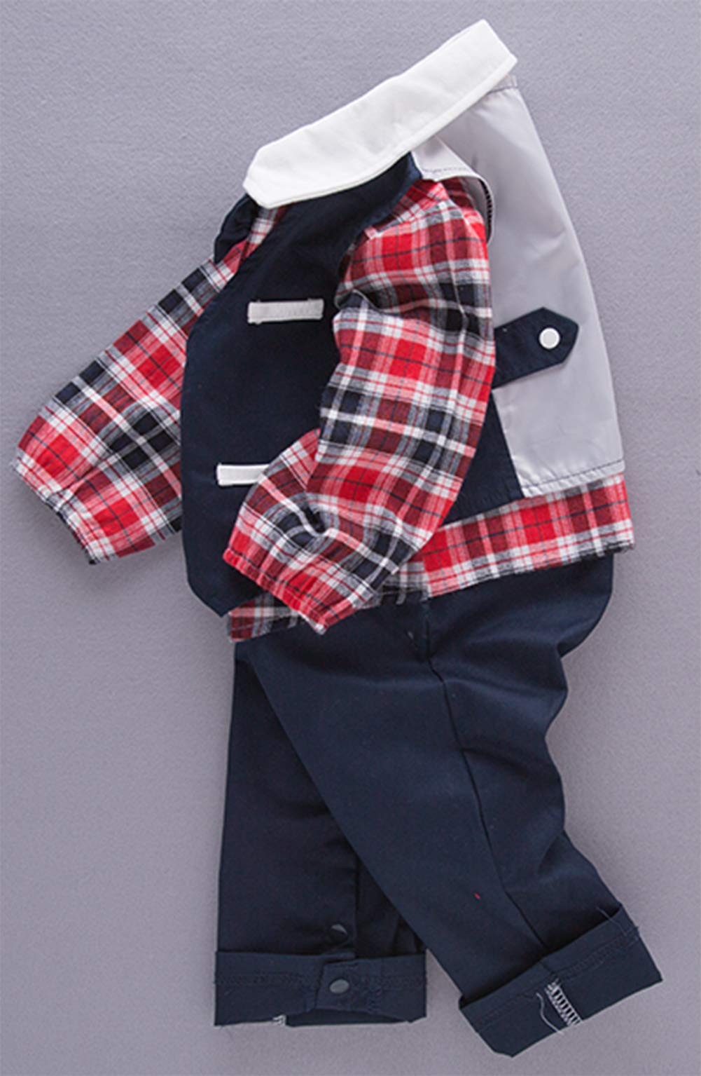 stylesilove Toddler Boys Long Sleeve Bow-tie Tuxedo Romper with Vest 2 Pcs Autumn Winter Formal Outfit