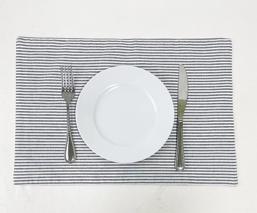 Fennco Styles Simple Ticking Stripes 100% Pure Cotton Placemats 13 x 19 Inch, Set of 4