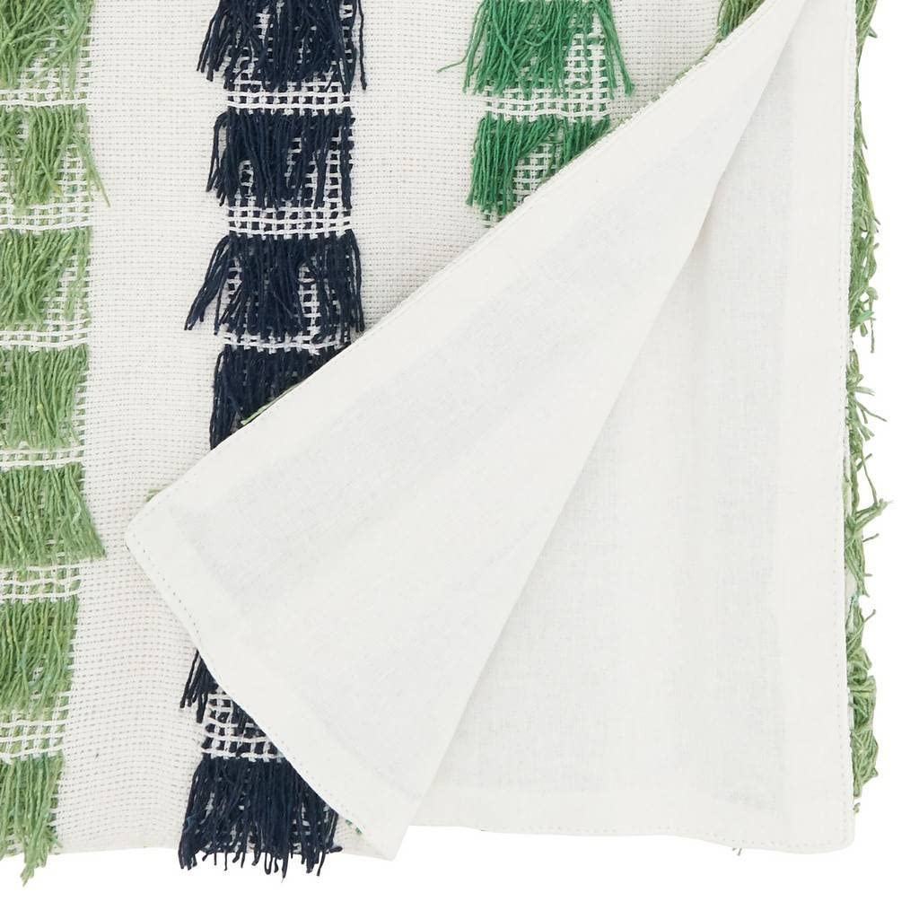 Fennco Styles Boho Striped Fringe Cotton Table Runner 16" W x 72" L – Blue Table Cover for Home, Dining Room, Banquets, Family Gathering and Special Occasion