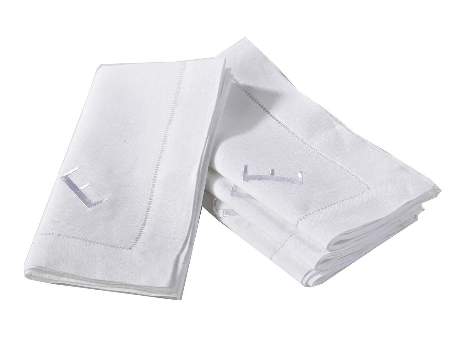 Fennco Styles Monogrammed Hemstitched Dinner Napkins 21"W X 21"L, Set of 4 (Letter E)