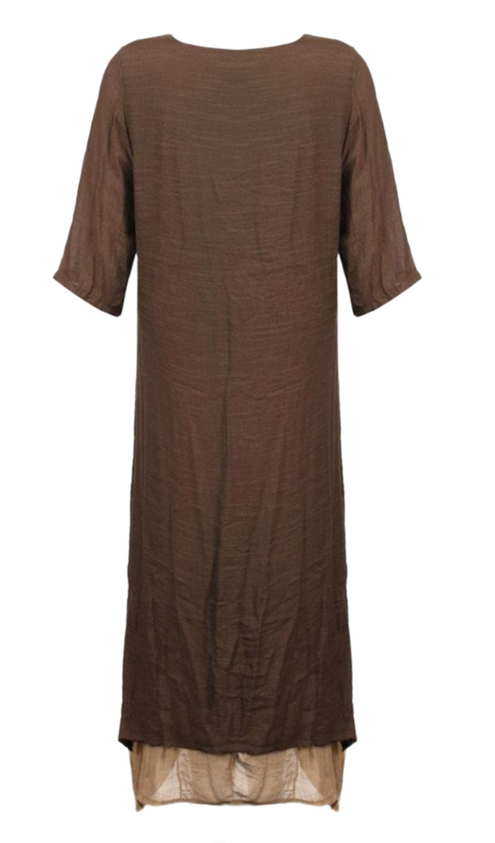 stylesilove Women Girls Short Sleeve Linen-Cotton Loose Long Maxi Dress