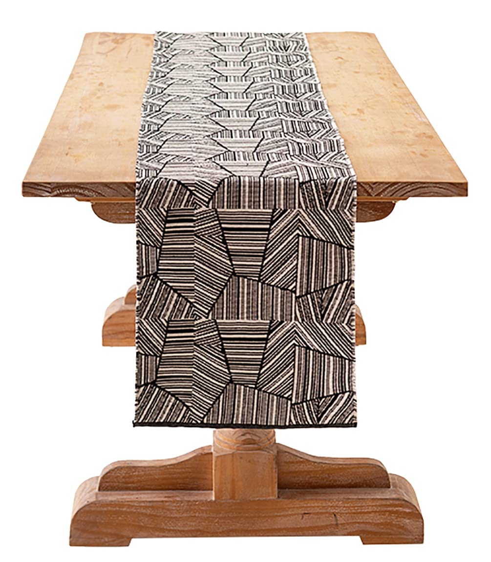 Fennco Styles Reversible Woven Geometric Table Runner 14”W x 71”L - Black Textured Table Cover for Home, Dining Table Décor, Banquets, Holidays