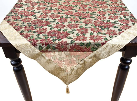 Fennco Styles Printed Poinsettia Floral Tablecloths, 36"x36"