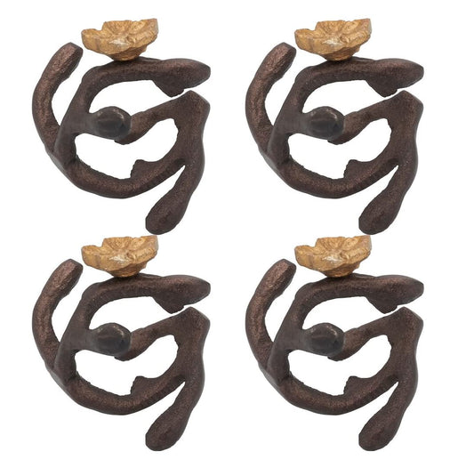 Fennco Styles Modern Orchid Twigs Aluminum Napkin Rings, Set of 4 - Bronze Branch Metal Napkin Holder for Everyday Use, Dining Table Décor, Banquets and Special Occasions