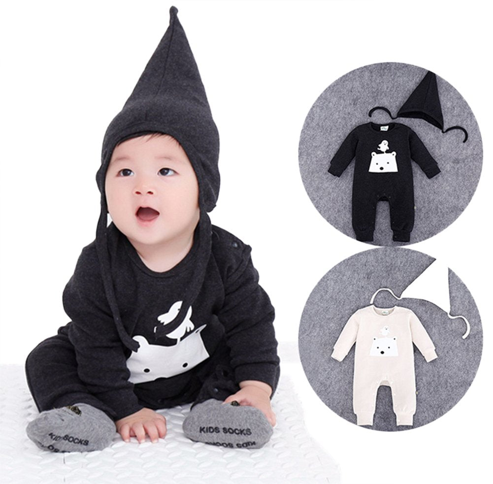 stylesilove Polar Bear Unisex Baby Boys and Girls Coverall Cotton Romper and Hat 2-piece Fall Winter Clothing Set