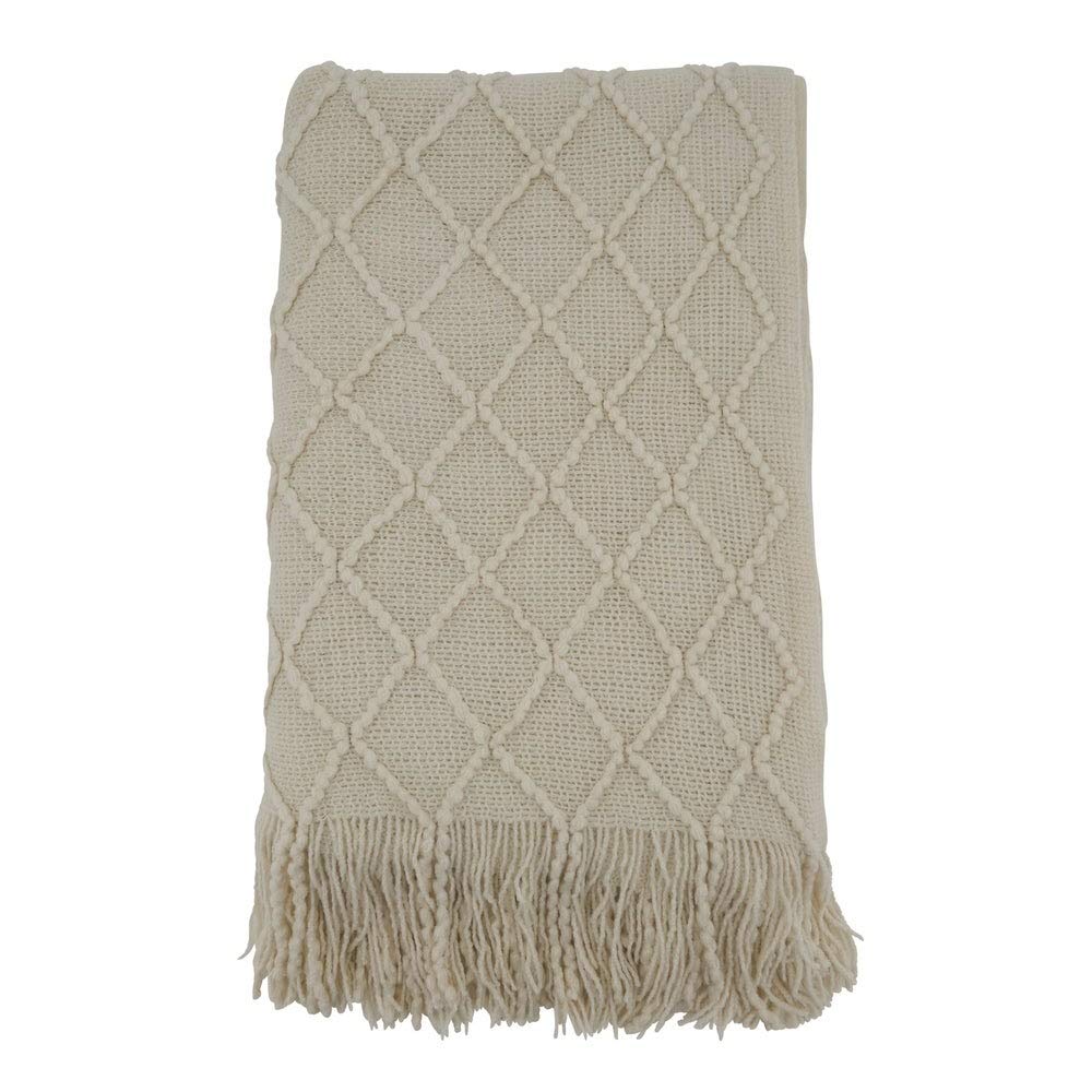 Fennco Styles Diamond Pleats Knit Modern Tassel 50 x 60 Inch Throw - Throw Blanket for Bed, Couch, Sofa, Home Décor, Ideas