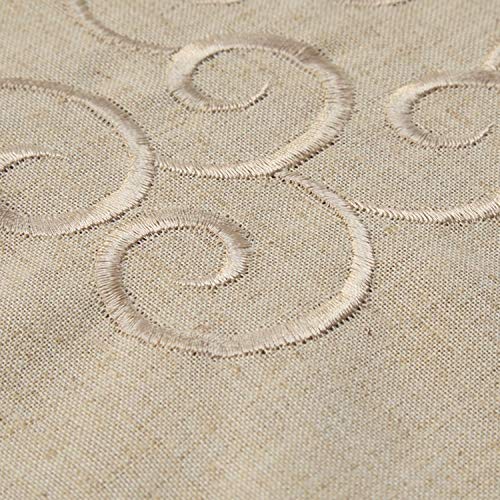 Fennco Styles Classic Embroidery Scroll Border Linen Blend Tablecloth - Natural Tablecloth for Wedding, Banquet, Special Events and Home Décor