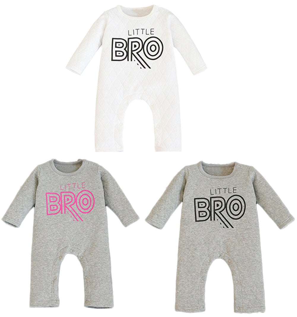 stylesilove Infant Toddler Baby Unisex Little Bro Print Thick Cotton Warm Long Sleeve Baby Romper