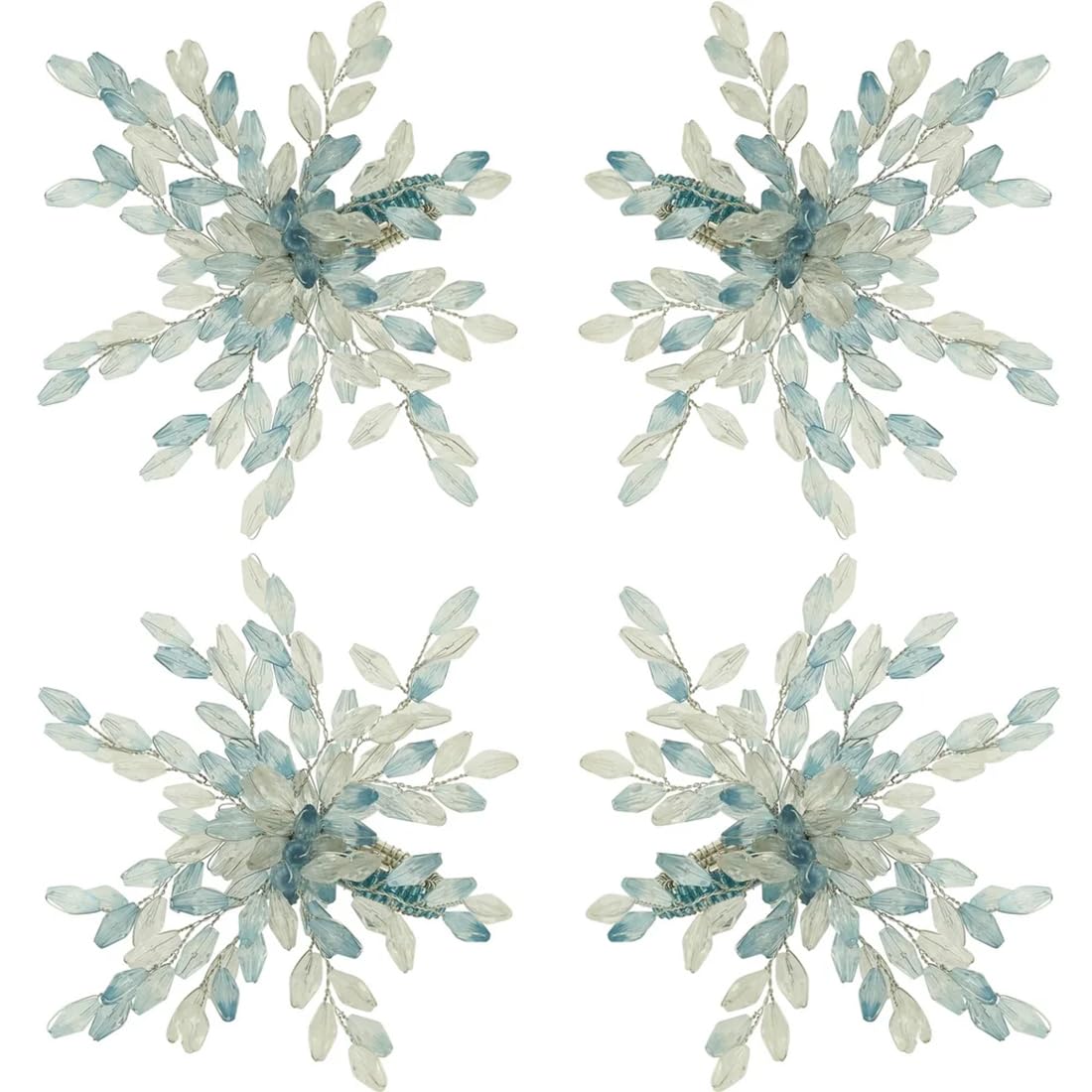 Fennco Styles Hand Beaded Flower Design Decorative Napkin Rings, Set of 4 - Glass Beads Napkin Holders for Home, Dining Table, Banquets, Christmas Décor and Special Occasion