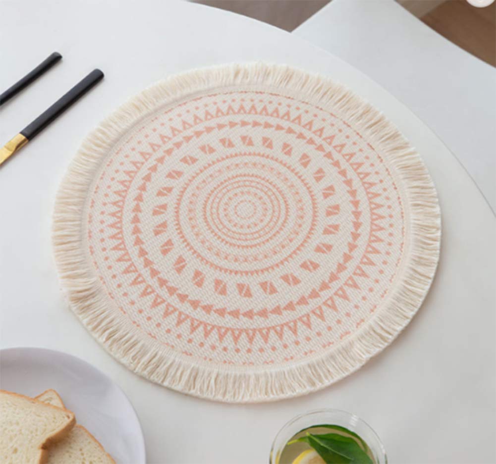 Fennco Styles Boho Geometric Fringe Decorative Cotton Placemats 13-inch Round, Set of 4 - Heat Resistant Insulation Table Mats for Home Decor, Dining Table, Banquets and Special Events