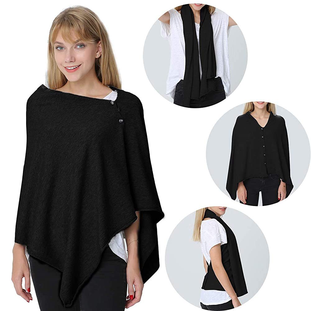 stylesilove Multi-Use Knit Nursing Shawl Poncho Adjustable Buttons for Breastfeeding Protection Nursing Cover Infinity Scarf