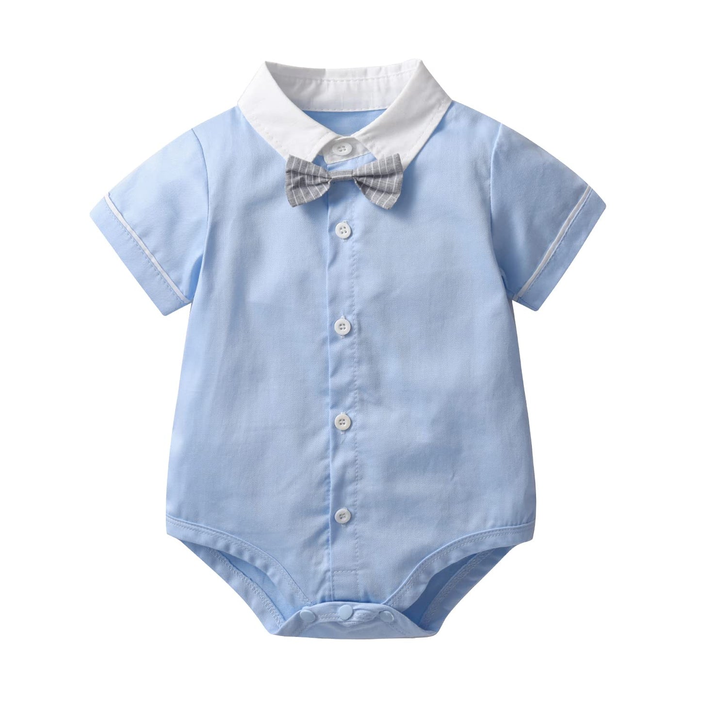 stylesilove Infant Baby Boys Blue Bowtie Romper and Plaid Shorts, Star Suspenders Gentleman Suit 3pcs Outfit