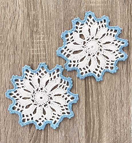 Fennco Styles Handmade Crochet Cotton Whirlwind Two-Tone Doily 6-Inch Round, 2-Piece - Drink Coaster for Everyday Use, Holiday, Farmhouse Décor, Cocktail, Tea Party, Special Occasion