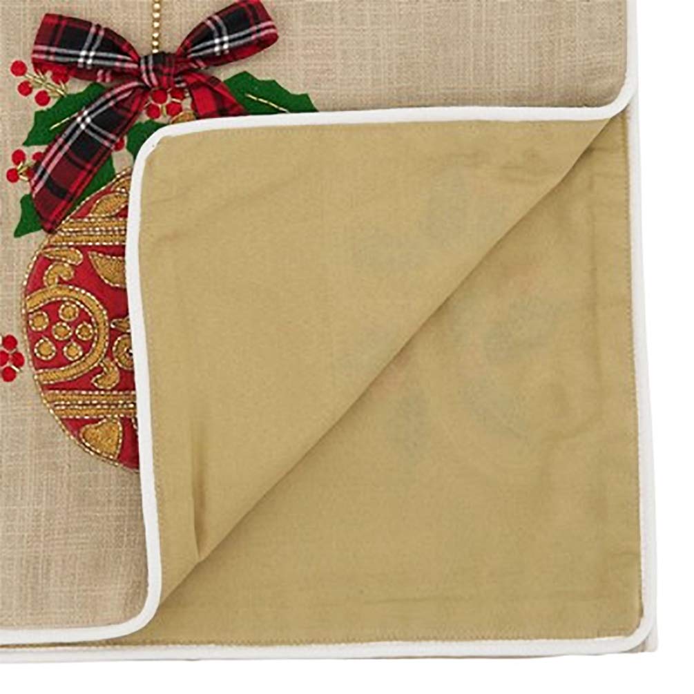Fennco Styles Joy Ornament Cotton Table Runner 16" W x 72" L - Natural Festive Table Cover for Home Décor, Dining Table, Banquet, Holiday, Christmas and Special Occasion