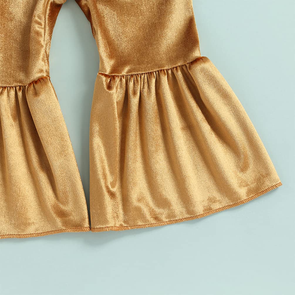 stylesilove Toddler Kid Girls It's All Gravy Baby Short Sleeve Tee & Flare Pants & Headband 3pcs Gold Outfit