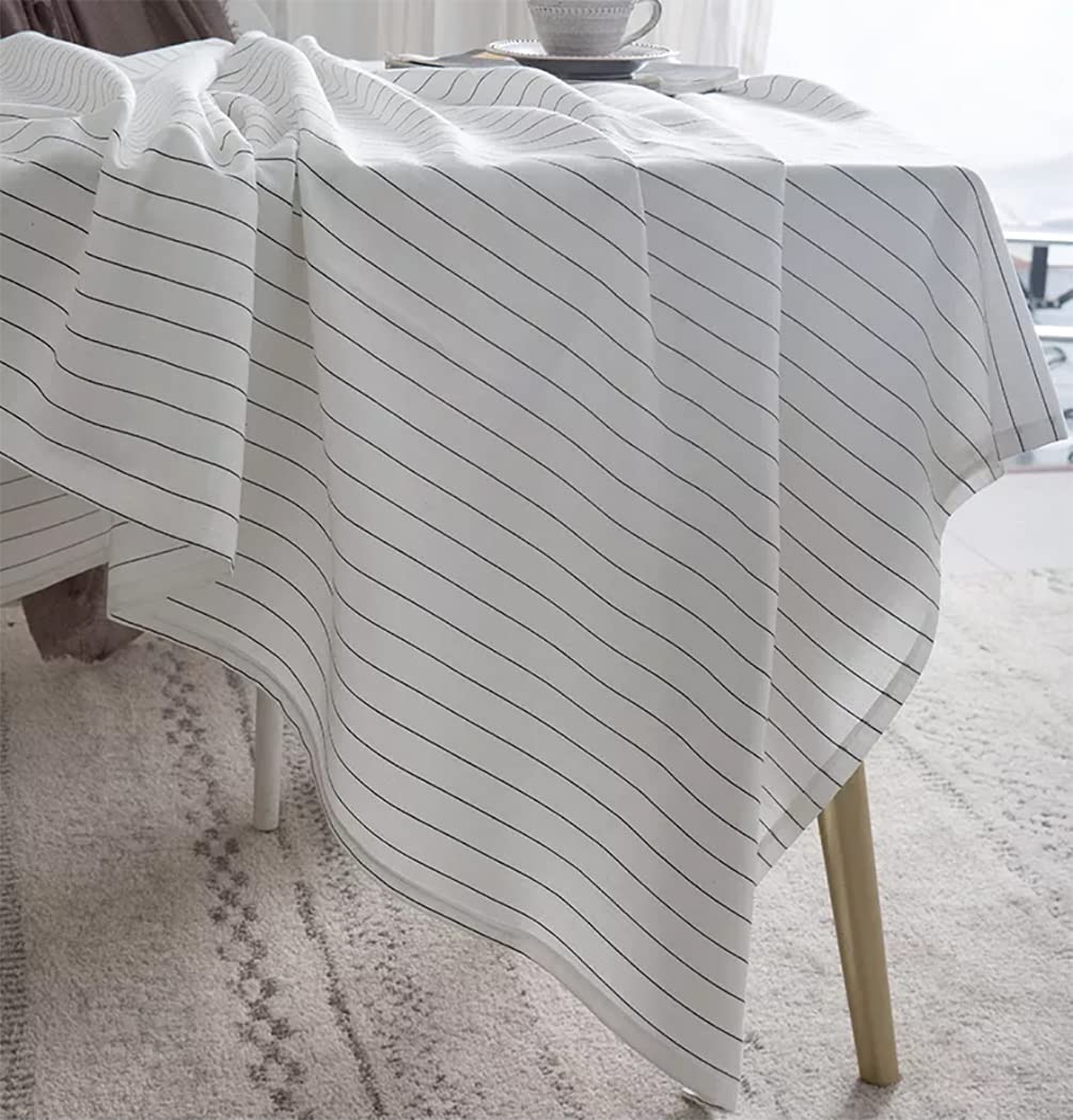 Fennco Styles Casual Pinstripe Cotton Tablecloth 55" W x 55" L - White Striped Rectangle Table Cover for Everyday Use, Home, Dining Room Décor, Banquets, Family Gathering and Special Occasions