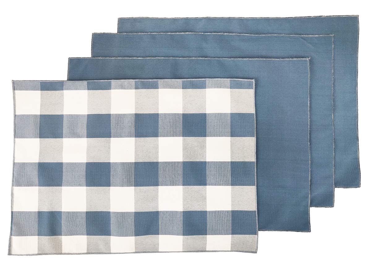 Fennco Styles Buffalo Check Double Layers Reversible Placemats 14" W x 20" L, Set of 4 - Handmade in USA - Plaid Table Mats for Everyday Use, Banquet, Holiday, Family Gathering, Special Occasion