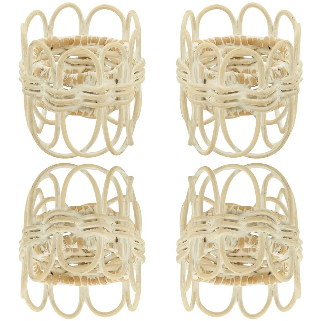 Fennco Styles Handmade Twisted Rattan Napkin Rings, Set of 4 - Natural Braided Napkin Holders for Home Décor, Family Gatherings, Banquets, Holidays and Special Events