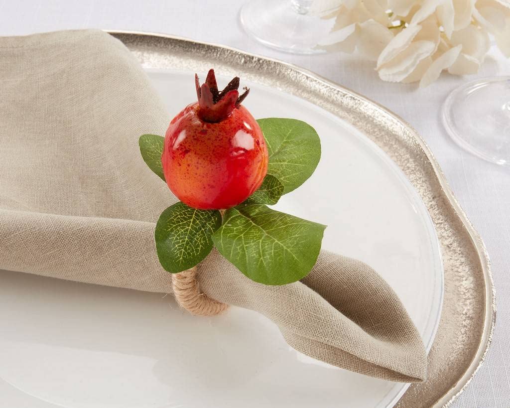 Fennco Styles Handmade Pomegranate Napkin Rings, Set of 4 - Multicolor Decorative Napkin Holders for Dining Table, Seasonal Décor, Banquets, Holidays and Special Occasion