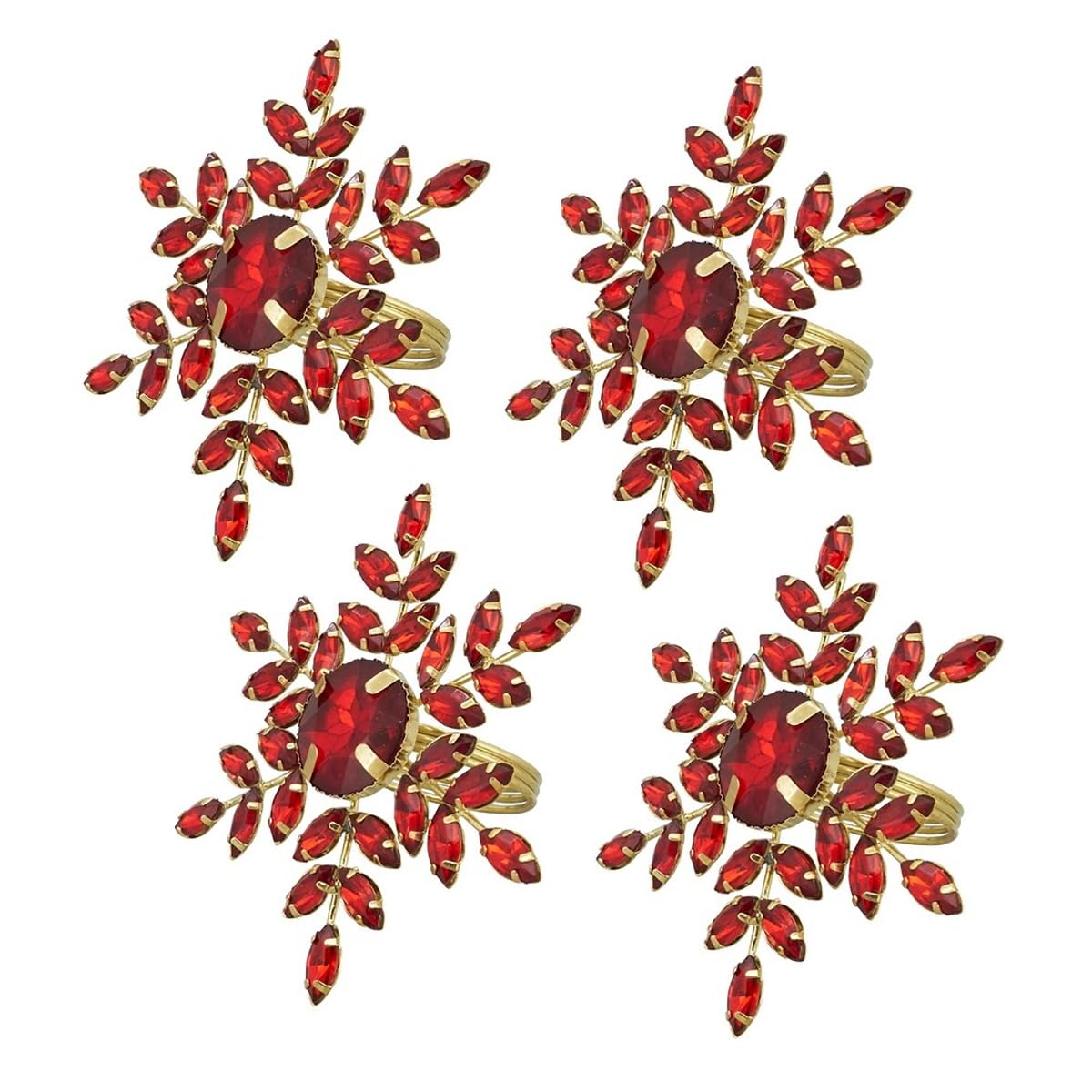 Fennco Styles Beaded Elegant Snowflake Napkin Rings, Set of 4 - Jeweled Holiday Napkin Holders for Home Décor, Christmas, Banquets, Weddings and Special Occasions