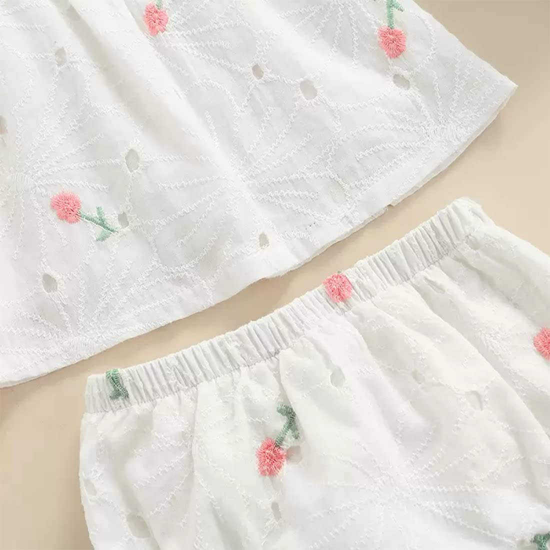 stylesilove Infant Baby Girls Eyelet Flower Embroidered Dress, Bloomers, Headband 3pcs Outfit White Short Sleeve Cotton Dress
