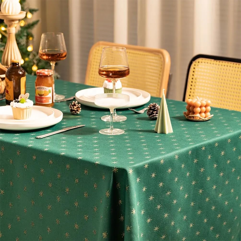 Fennco Styles Metallic Snowflake Holiday Design Jacquard Woven Tablecloth 60" W x 40" L - Green Christmas Table Cover for Home Décor, Winter Holidays, Dining Table, Banquets and Family Gathering