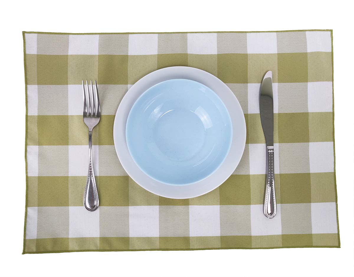 Fennco Styles Buffalo Check Double Layers Reversible Placemats 14" W x 20" L, Set of 4 - Handmade in USA - Plaid Table Mats for Everyday Use, Banquet, Holiday, Family Gathering, Special Occasion