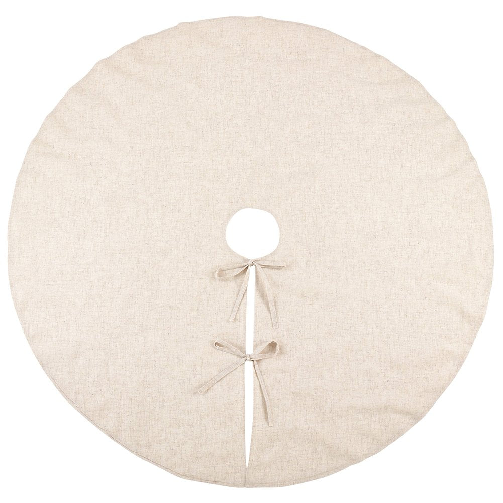 Fennco Styles Red Piping Design Decorative Christmas Tree Skirt 56 Inch Round - Linen Blend Holiday Tree Skirt for Home, Christmas Tree, Indoor Outdoor Decoration