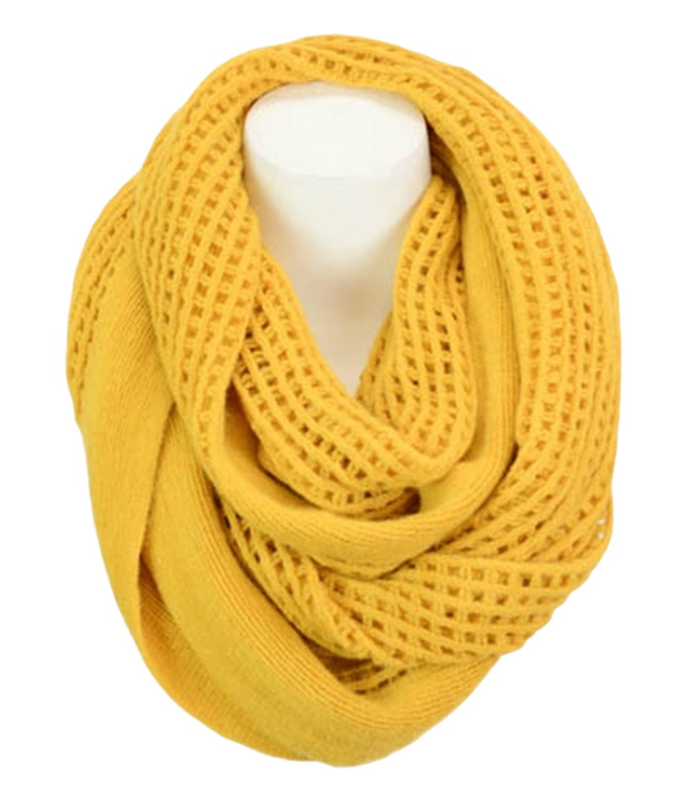 stylesilove Women Fashion Open Grid Infinity Loop Scarf (Mustard)