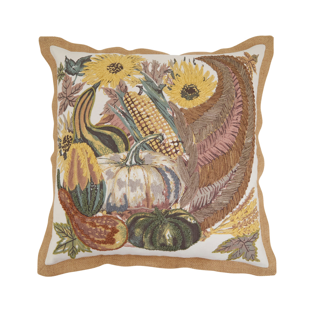 Embroidered Cornucopia Pillow - Poly Filled